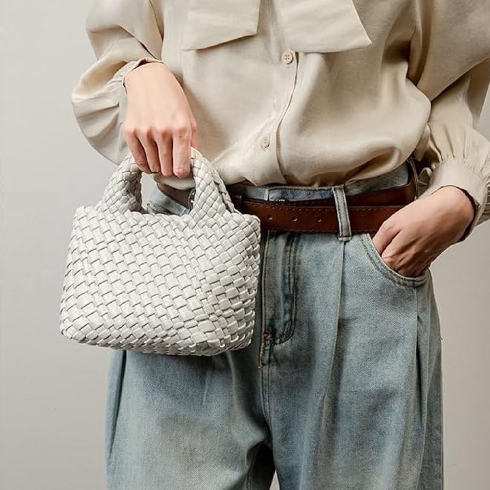 Ivory Woven Handbag with Mini Wallet